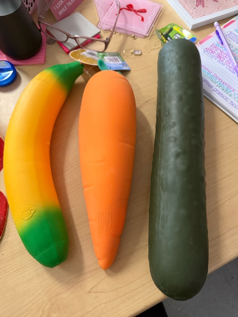 Kids Toy Fruit & Veggie squishy Set - banana, carrot and pickle